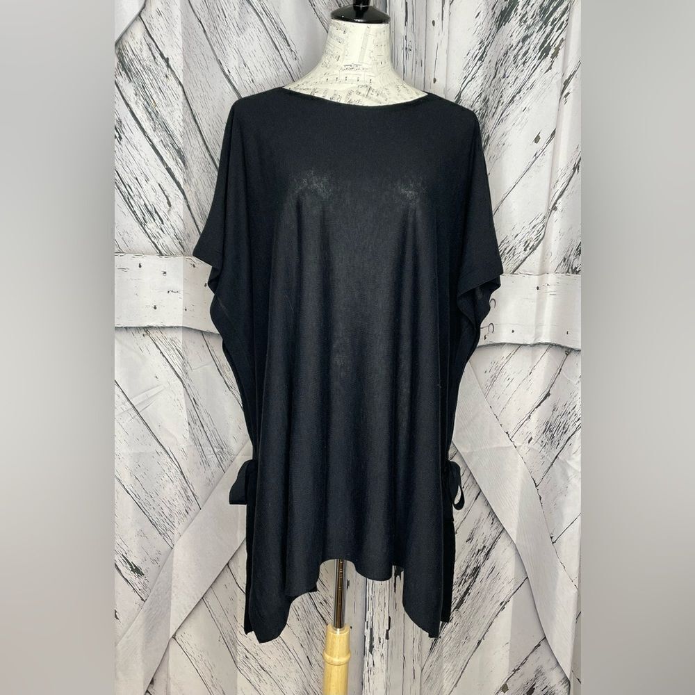 J. JILL Black Merino Wool Blend Kimono Poncho One Size